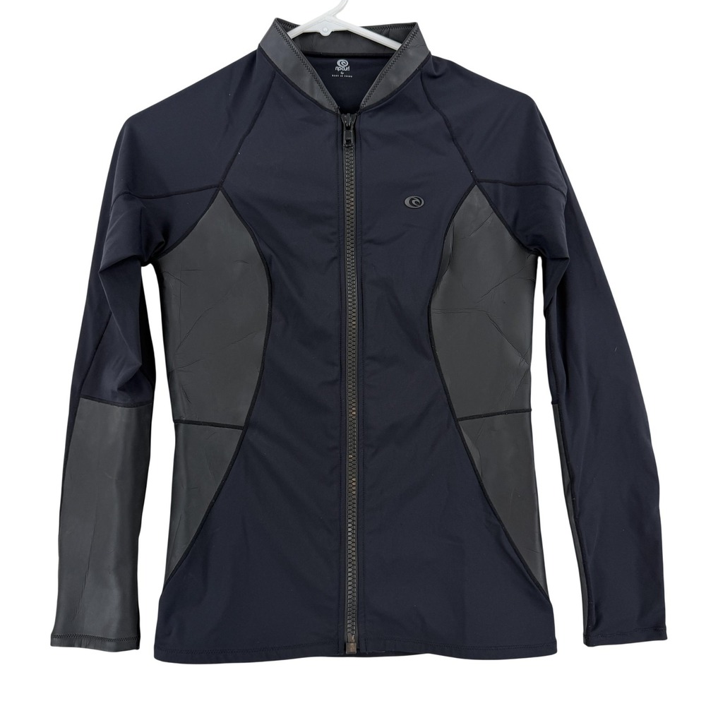 Rip Curl Jacket Womens Large Black Gray Full Zip Surf Swim Stretch GSIMF9